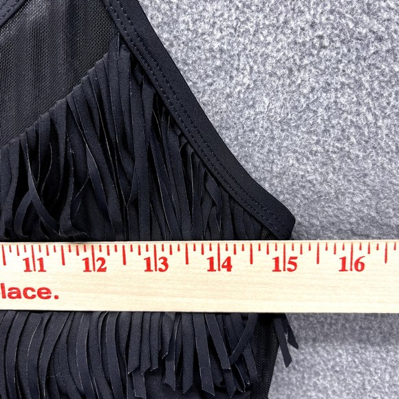 Catalina Swimsuit Top Womens M ( 8-10 ) Black Tankini adjustable strap fringes - Picture 11 of 12